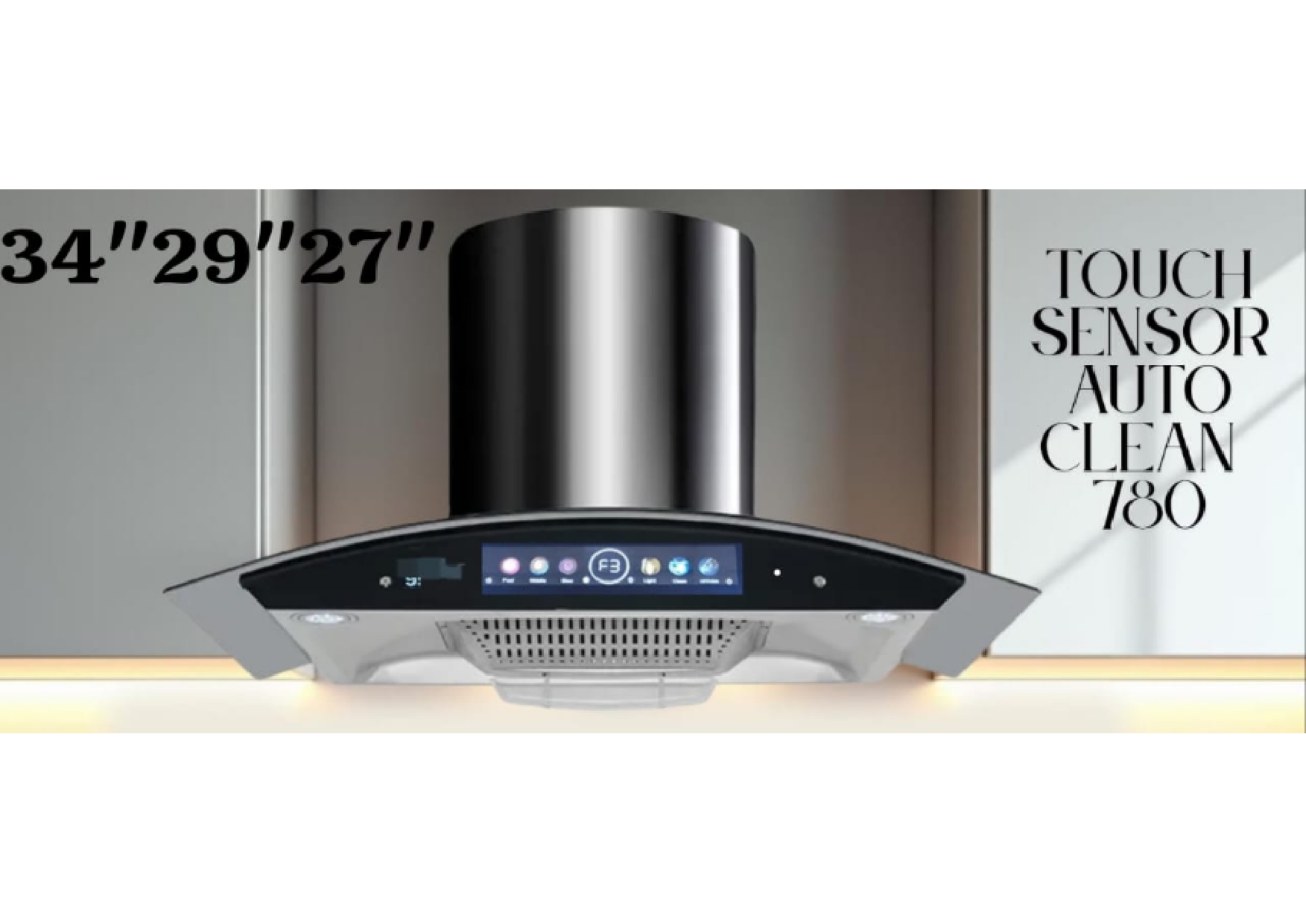 Stainless Steel Kitchen Range Hood with Tempered Glass Canopy