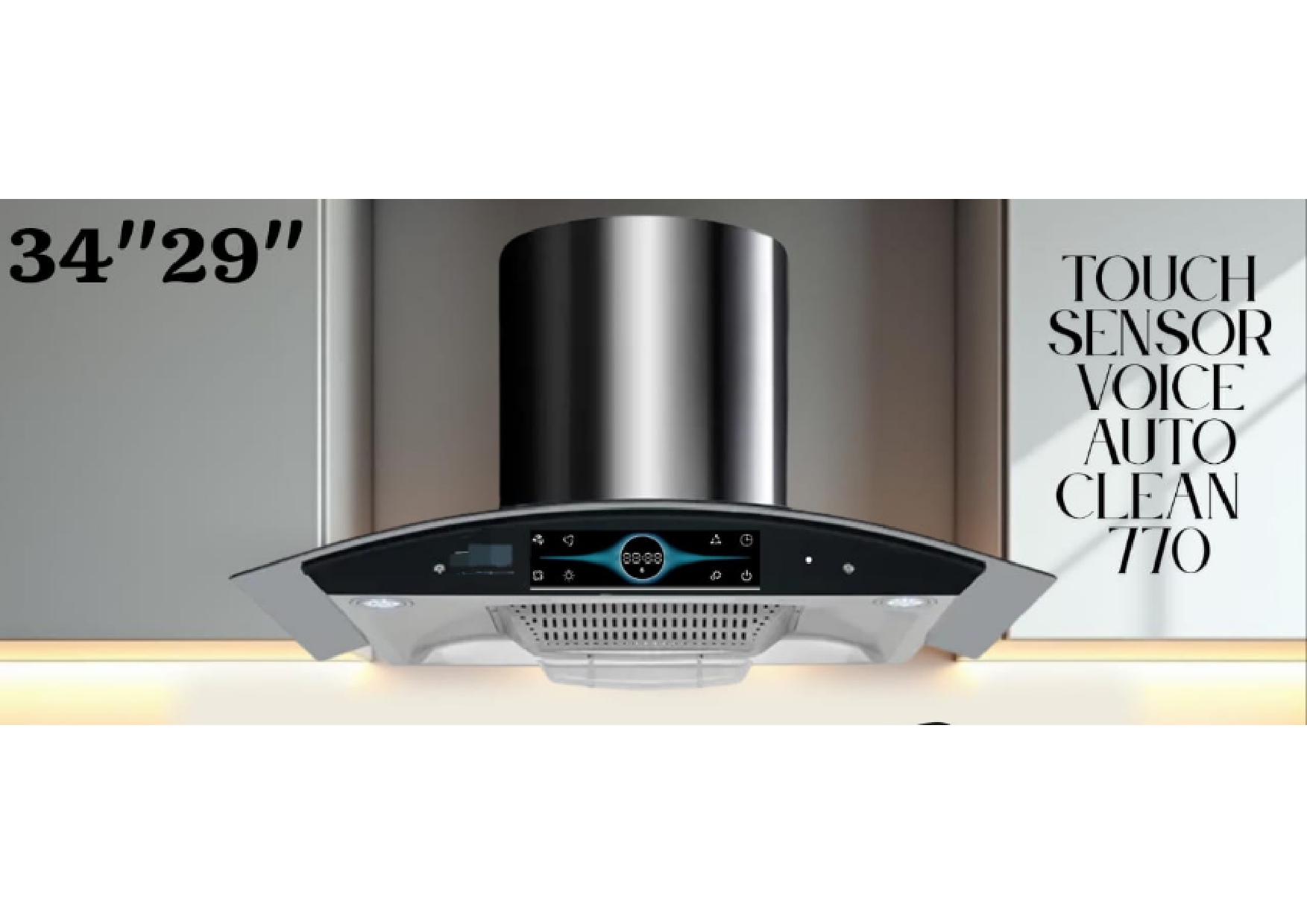 Stainless Steel Kitchen Range Hood with Tempered Glass Canopy