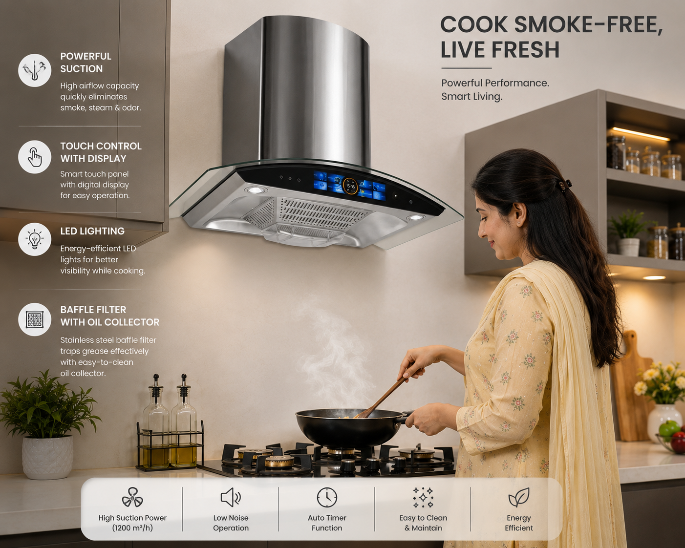 Empire Kitchen Hood Voice, Touch, Hand Sensor, Auto Clean (Copy)