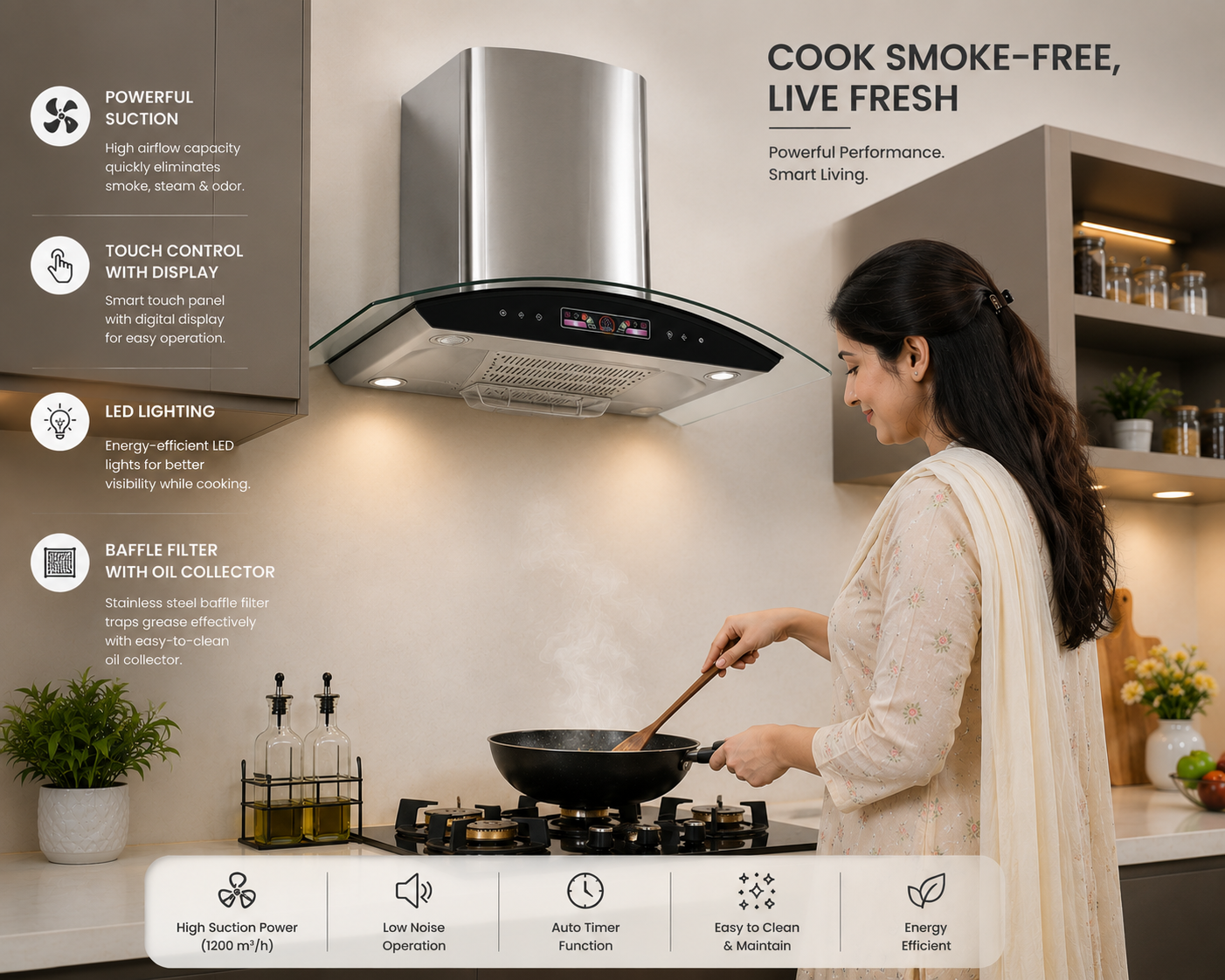Empire Kitchen Hood Voice, Touch, Hand Sensor, Auto Clean (Copy)