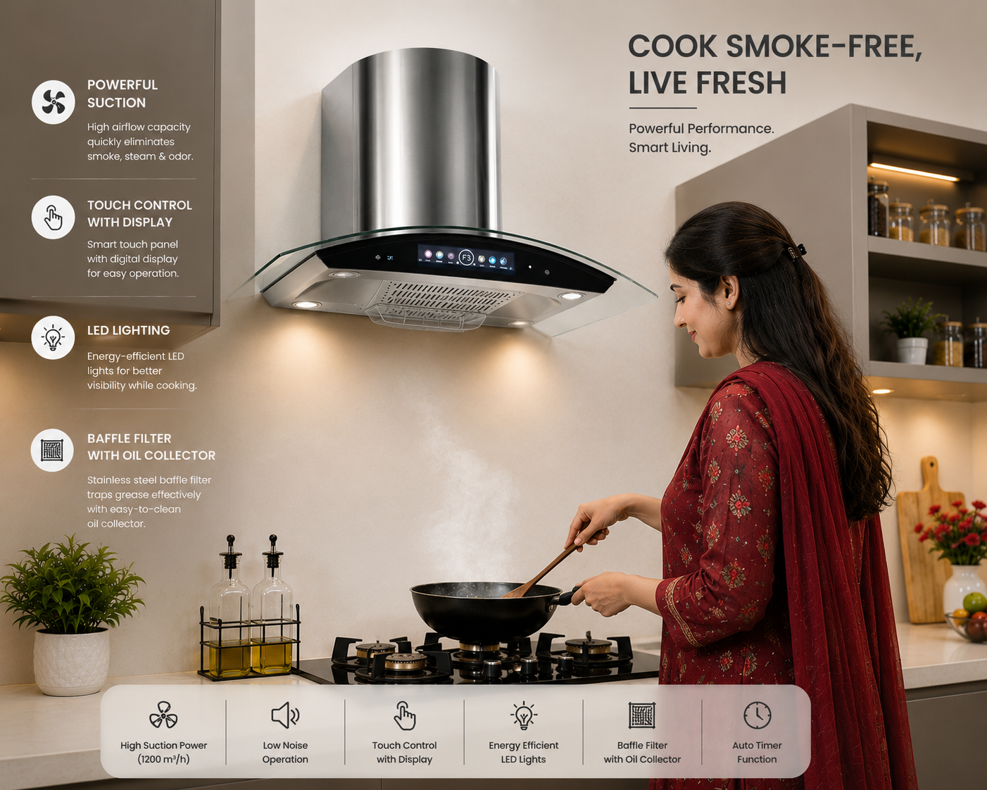 Empire Kitchen Hood Voice, Touch, Hand Sensor, Auto Clean (Copy)