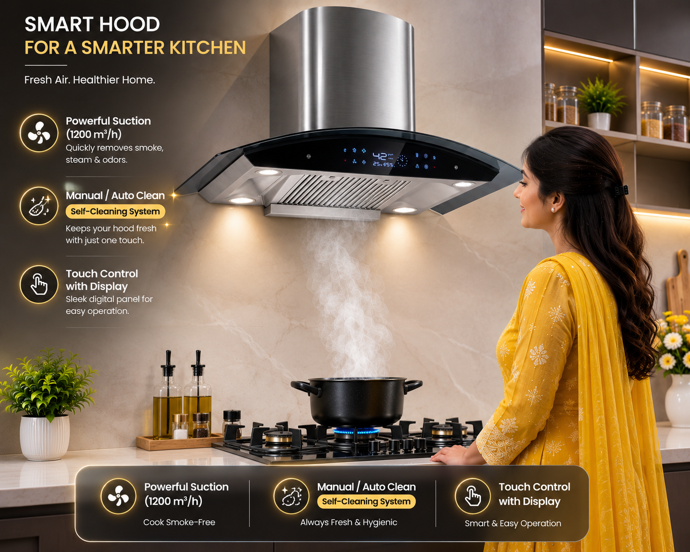 Empire Kitchen Hood Voice, Touch, Hand Sensor, Auto Clean (Copy) (Copy)