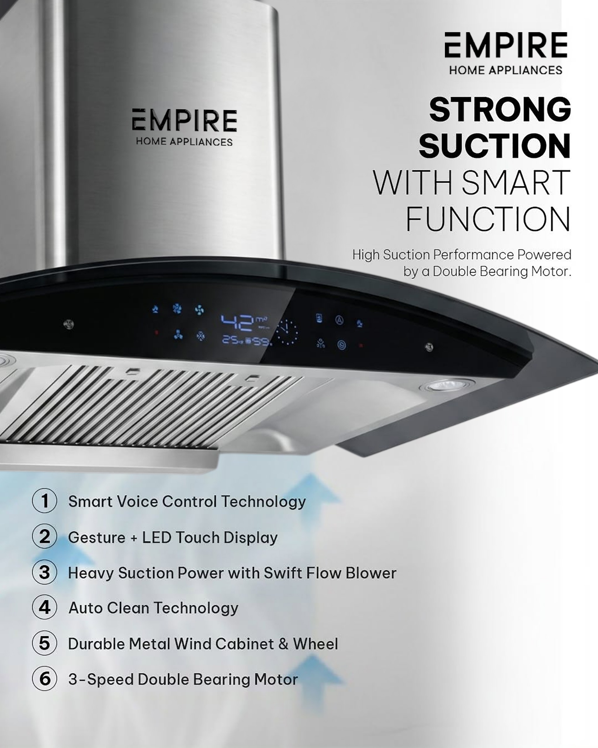 Empire Kitchen Hood Voice, Touch, Hand Sensor, Auto Clean (Copy) (Copy)